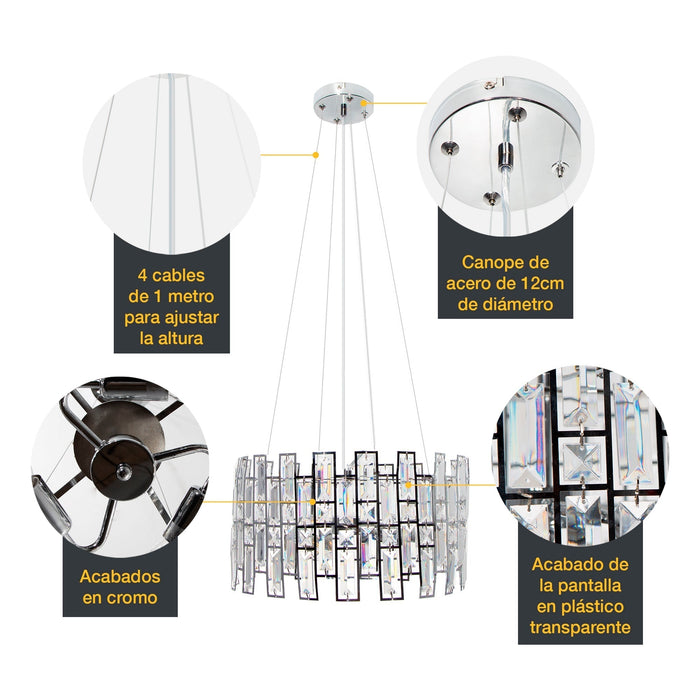 Lámpara Colgante Cromo 40w E14 3 Luces