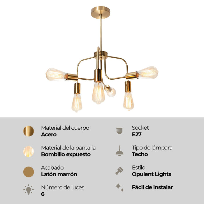 Lámpara Colgante Sputnik Latón G100 E27 40w 6 Luces