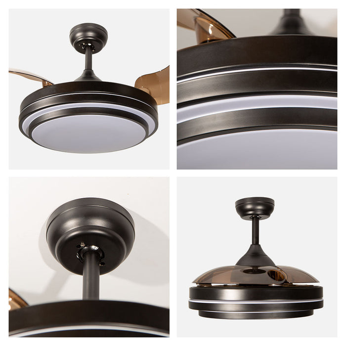 Ventilador De Techo Retráctil 42", Luz LED, Negro Mate, 3 Aspas, 6 Velocidades