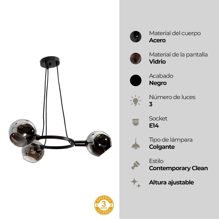 Lámpara de Techo Negro Mate Ahumado E14 40W 3 Luces