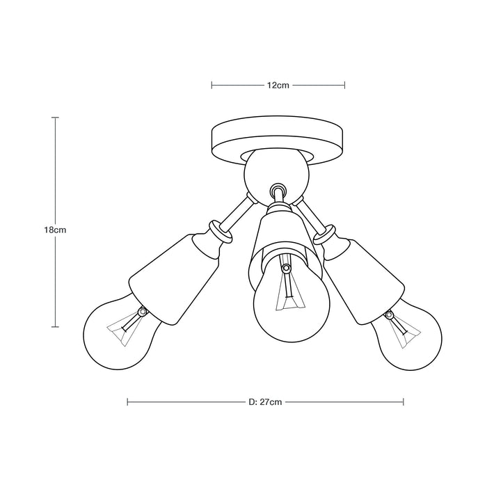 Lámpara de Techo Vintage Blanco Mate Oro 40W E27 3 Luces