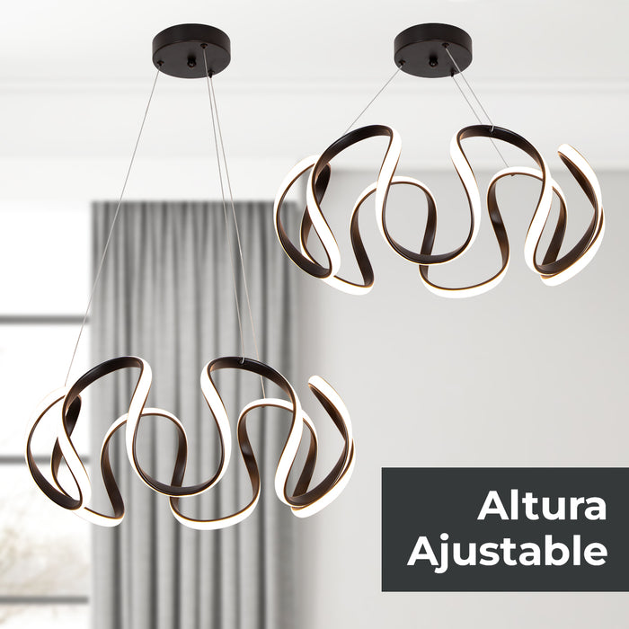 Lámpara colgante LED 3000K, estilo ondulado, acabado negro mate, 42W 2400 lm