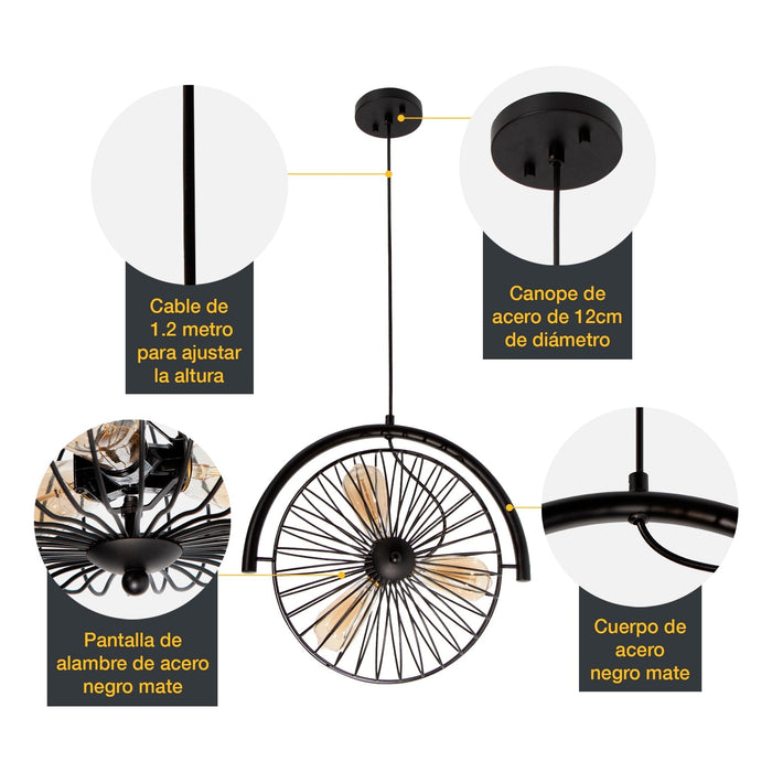 Lámpara Colgante  Negro Mate 40W E27 3 Luces