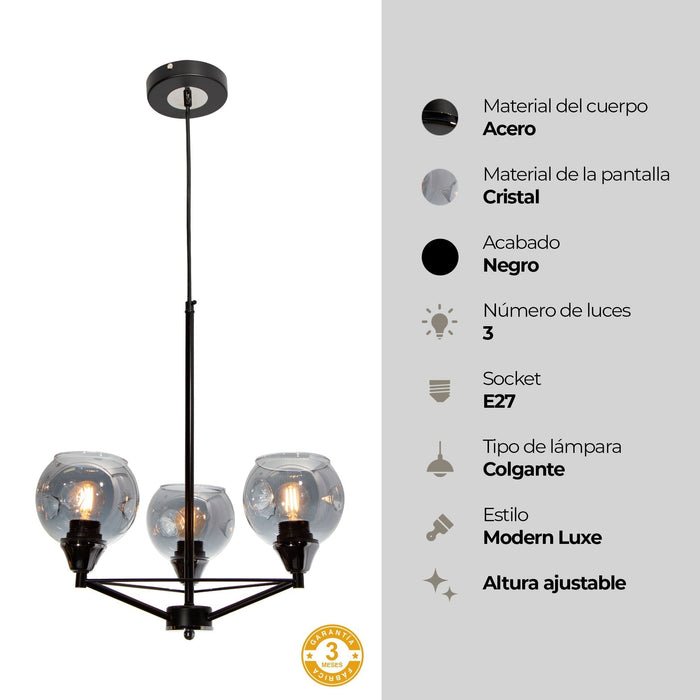 Lampara Colgante Moderno Cromo 60w E27 3 Luces-sh1