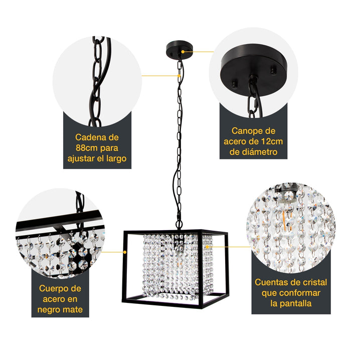 Lámpara Colgante Moderno Negro 40w E27 1 Luz