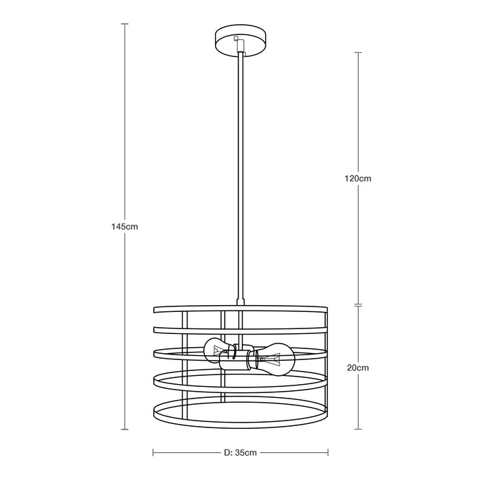 Lámpara Colgante  Negro y Oro Rosa  E27 40W 2 Luces