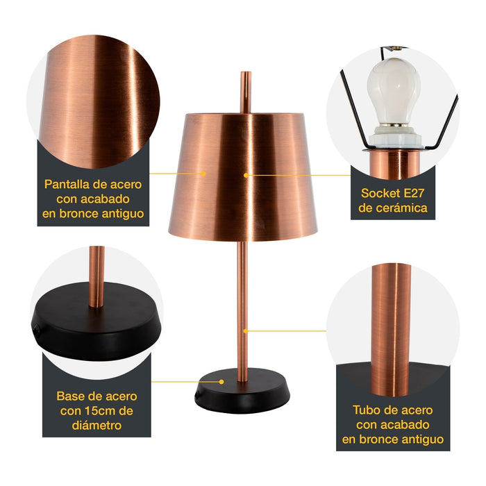 Lámpara de Mesa, Cobre 1L E27 60W