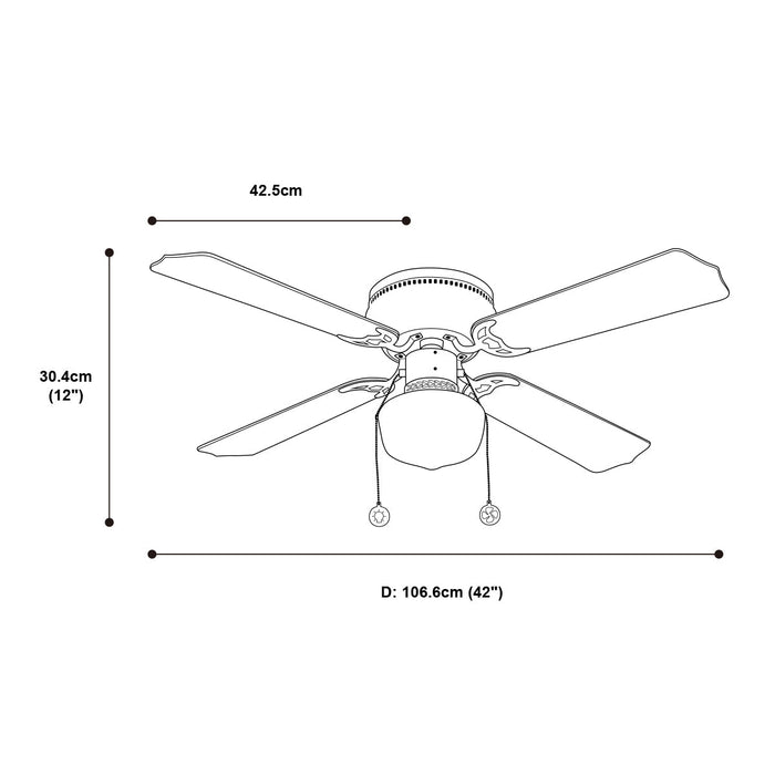 Ventilador Techo 42" , aspas reversibles, negro y marrón, 3 Velocidades.