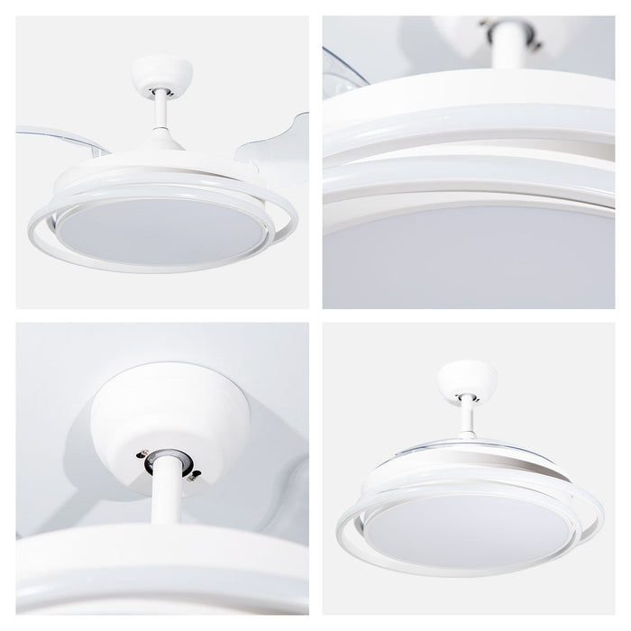 Ventilador De Techo Retráctil 42" estilo spring, Luz LED, Blanco Mate, 6 Velocidades