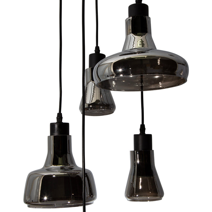 Lámpara Colgante Lumicentro Acabado Negro y Madera 11 W de 5 Luces