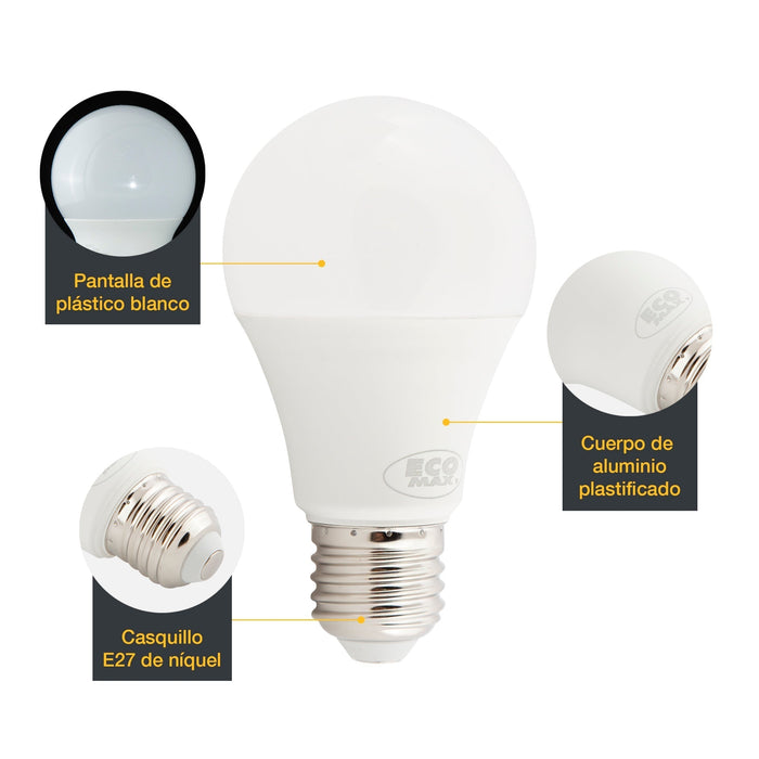 Foco LED Tipo A60 Integrado 10w Luz Blanca 5000k Socket E27 3 set