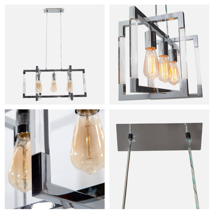 Lámpara Colgante Isla Cocina Rectangular Cromo 40W 3 Luces