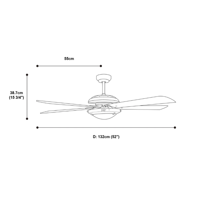 Ventilador Techo Chocolate Madera Oscura/ Caoba 2 Luces  52