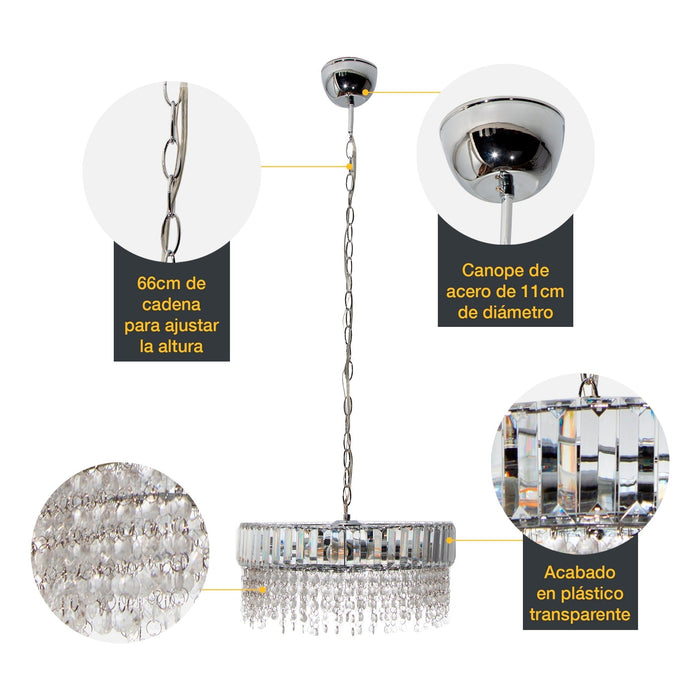 Lámpara Colgante Moderno Cromo 60w E27 3 Luces