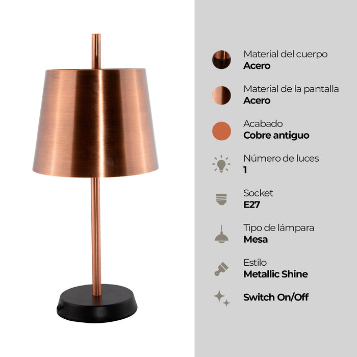 Lámpara de Mesa, Cobre 1L E27 60W