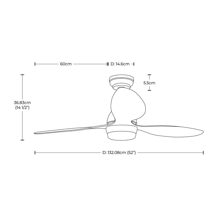 Ventilador de techo LED de 52", 3 aspas, control remoto, acabado níquel satinado, 6 velocidades