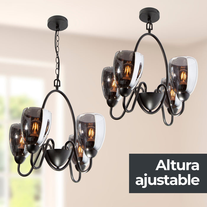 Lámpara Colgante  Negro Vidrio Ahumado 60W E26 4 Luces