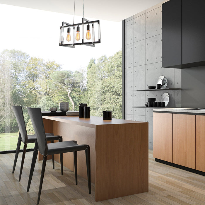 Lámpara Colgante Isla Cocina Rectangular Cromo 40W 3 Luces