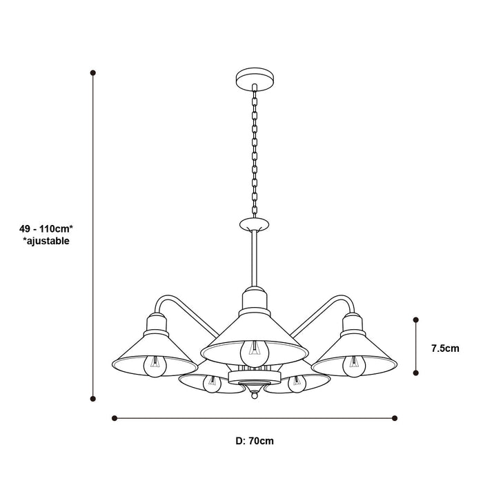 Lámpara Colgante Vintage E26 60w Negro Mate 5 Luces
