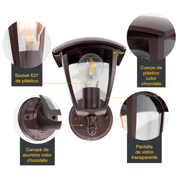 Lámpara de pared exterior, Chocolate 1L E27 40W