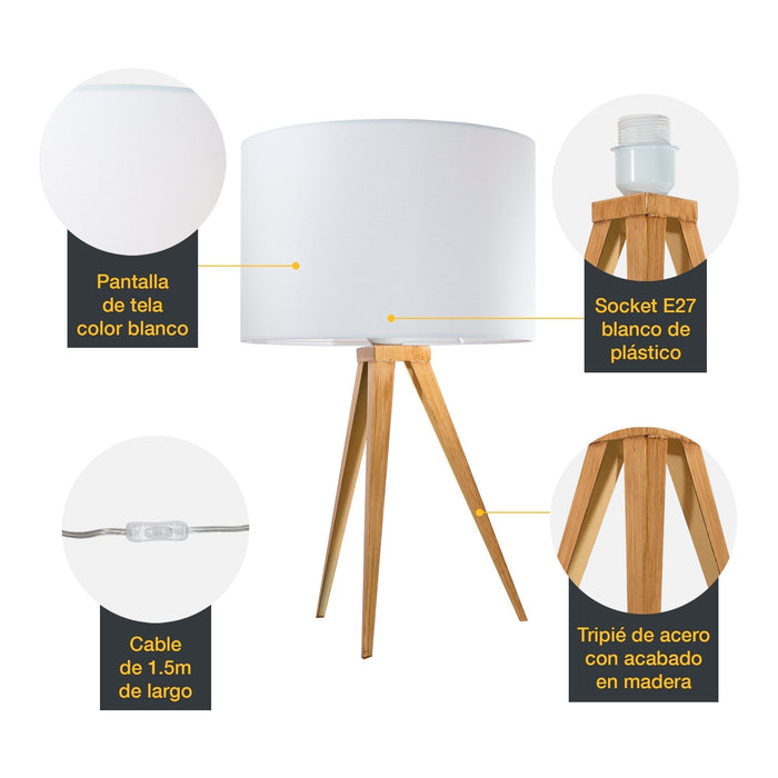Lámpara de Mesa  Madera Clara Estilo Moderno  E27  40W 1 Luz