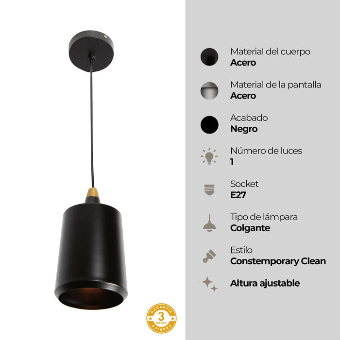 Lámpara Colgante  Negro Mate Bronce  E27 40W 1 Luz