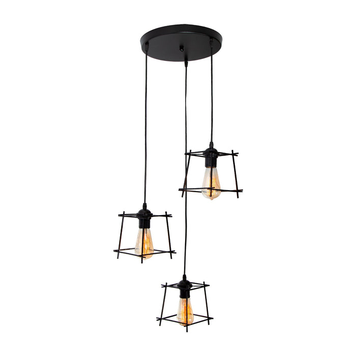 Lámpara Colgante Vintage Negro Mate 60w E27 3 Luces