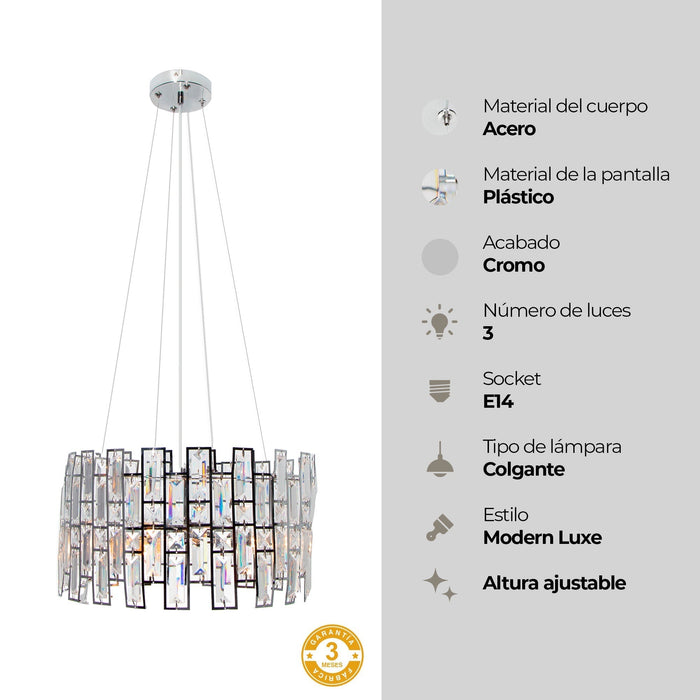 Lámpara Colgante Cromo 40w E14 3 Luces