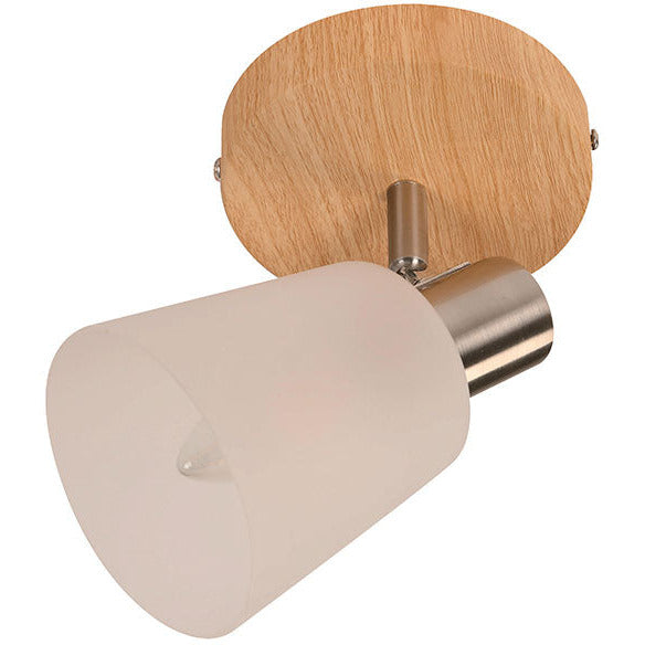 LAMP. TECHO REFLECTORA NÍQUEL SATINADO Y MADERA 1L E14 40W