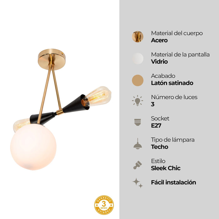 Lámpara de Techo Negro 3 Luces  E27 40w