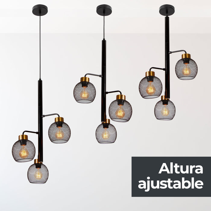 Lámpara Colgante Moderna Negro E27 40w 3 Luces