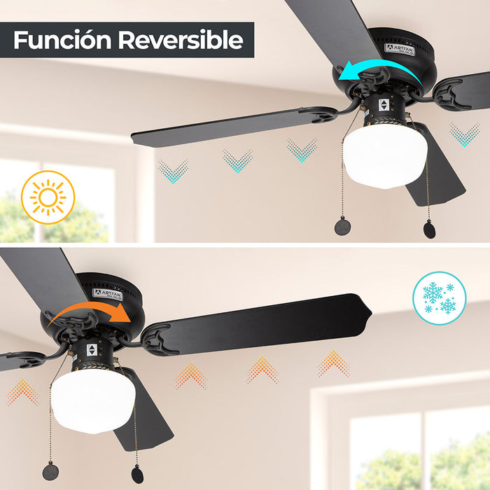 Ventilador Techo 42" , aspas reversibles, negro y marrón, 3 Velocidades.