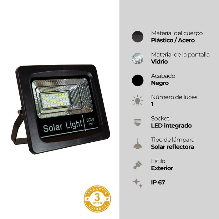 Lámpara Solar Exterior Piso LED 30W 6500K Luz Blanca IP64