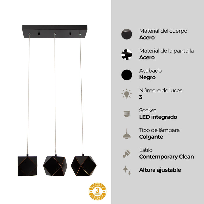 Lámpara Colgante LED Moderno Negro Luz Cálida  12w