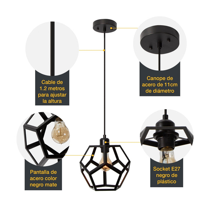 32156-2 Lámpara Colgante Negro Mate E27 60w 1 Luz
