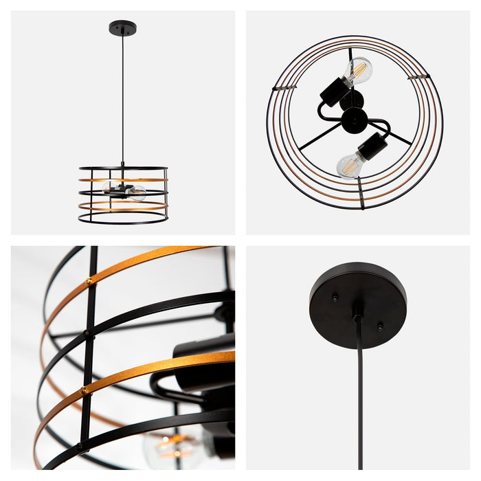 Lámpara Colgante  Negro y Oro Rosa  E27 40W 2 Luces