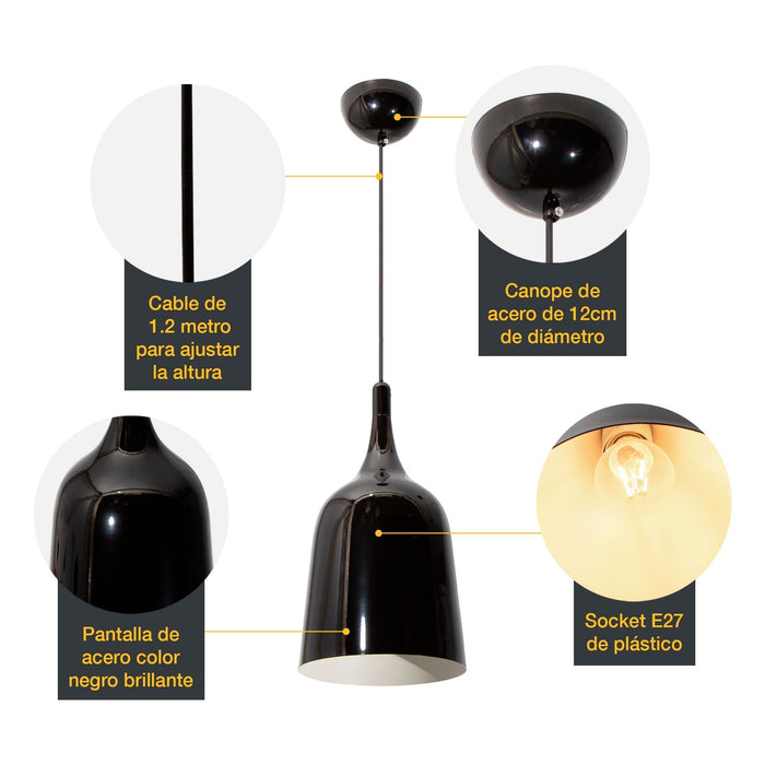 Lámpara Colgante Negro E27 60W 1 Luz