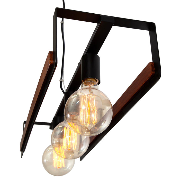 Lámpara Colgante Designers Madera y Negro 3 Luces 60W E27