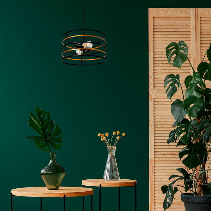 Lámpara Colgante  Negro y Oro Rosa  E27 40W 2 Luces