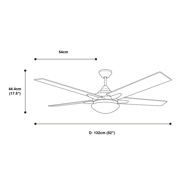Ventilador de Techo 52" Níquel Satinado 2 luces, 40W, E27
