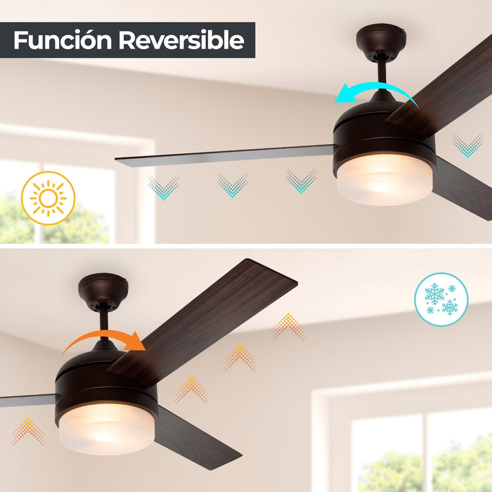 Ventilador De Techo 52" 3 Aspas 1L E27 Con Control De Pared.