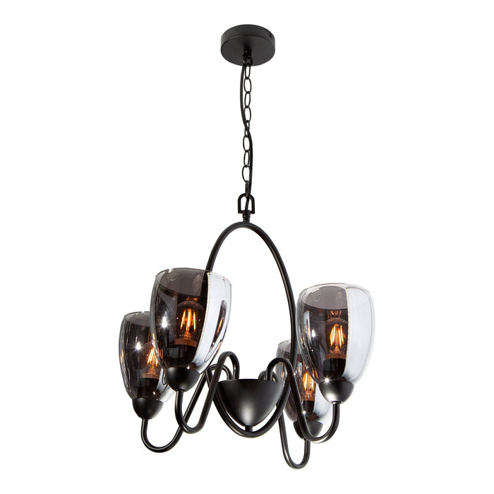 Lámpara Colgante Negro Vidrio Ahumado 60W E26 4 Luces