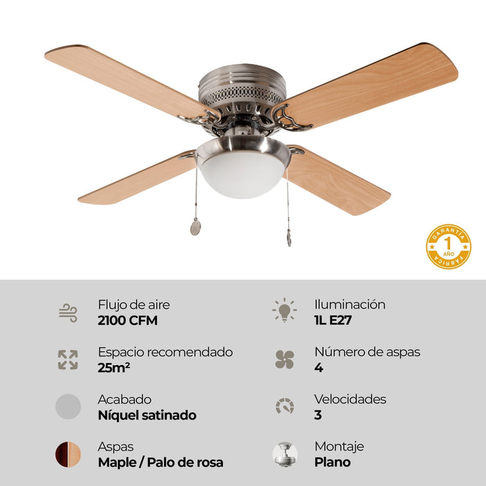 Ventilador De Techo 42" 4 Aspas 1L E27 Con Control De Cadena.