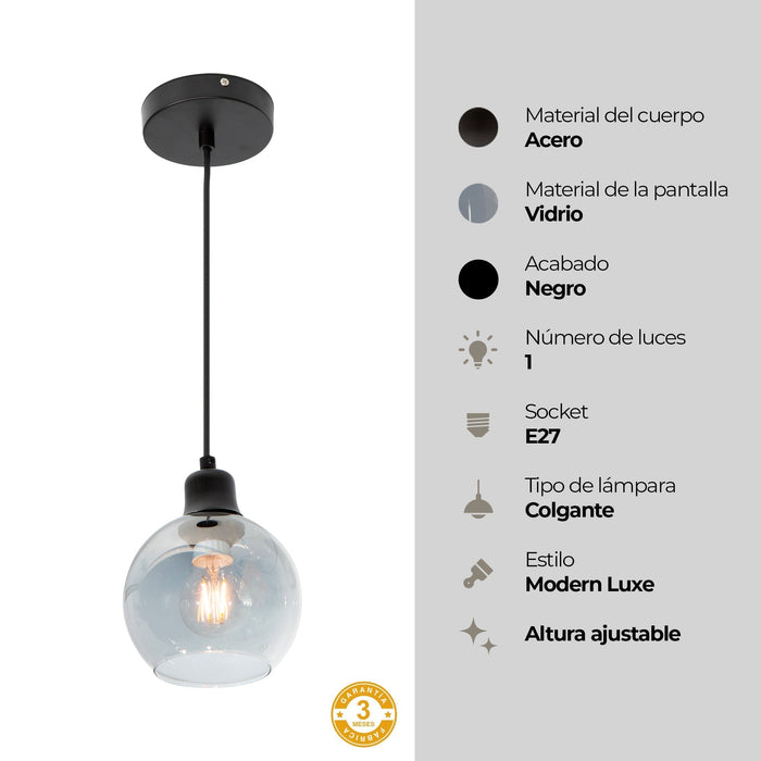 Lámpara Colgante Acabado en Negro Socket E27 40w 1 Luz