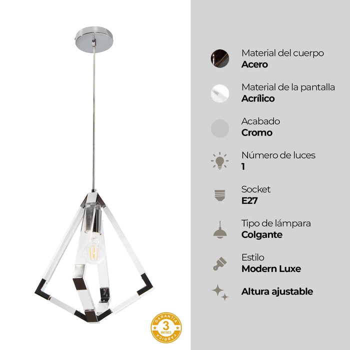 Lámpara Colgante  Cromo Estilo Moderno 40W  E27 1 Luz