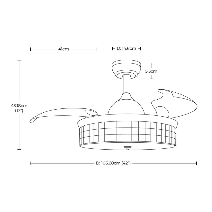 Ventilador De Techo Retráctil 42", Luz LED, Cromo, 3 Aspas, 6 Velocidades