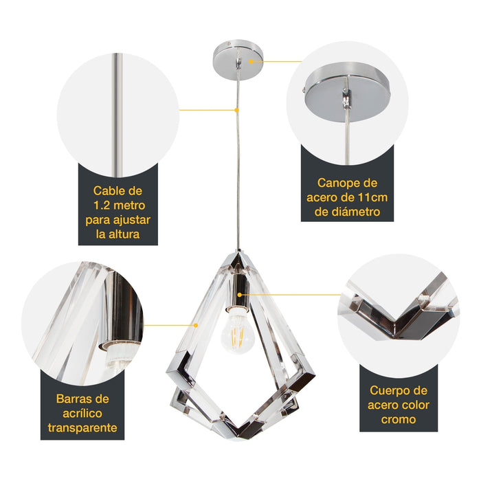 Lámpara Colgante  Cromo Estilo Moderno 40W  E27 1 Luz