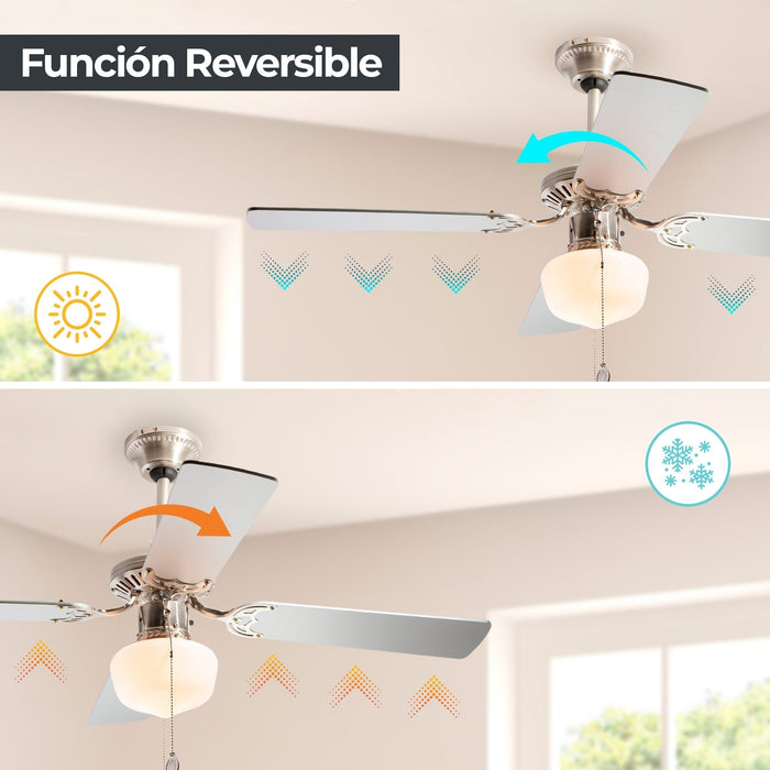 Ventilador de techo 42" níquel satinado 1 Luz E27 40w