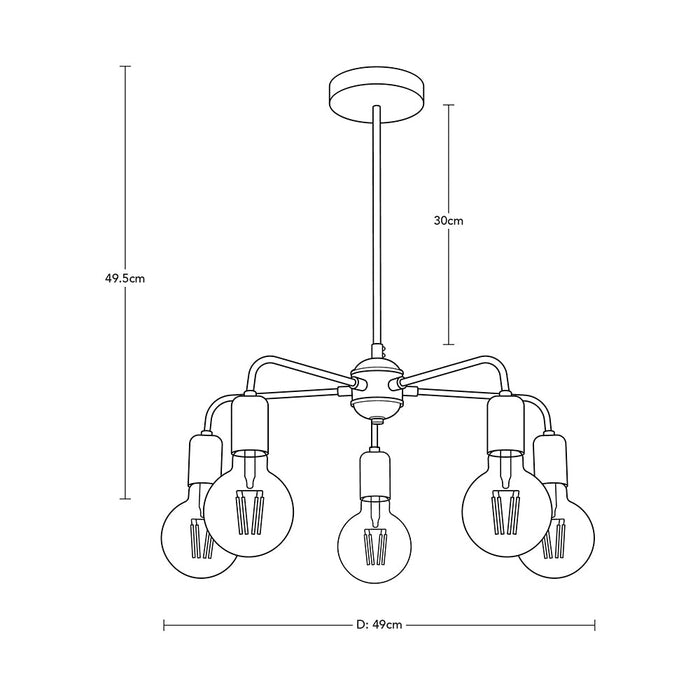 Lámpara Colgante Araña Negro Latón G100 E27 40w 5 Luces