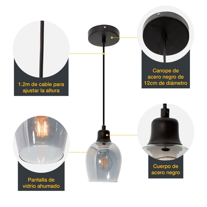 Lámpara Colgante Moderna Acabado en Negro Socket E27 40w 1 Luz